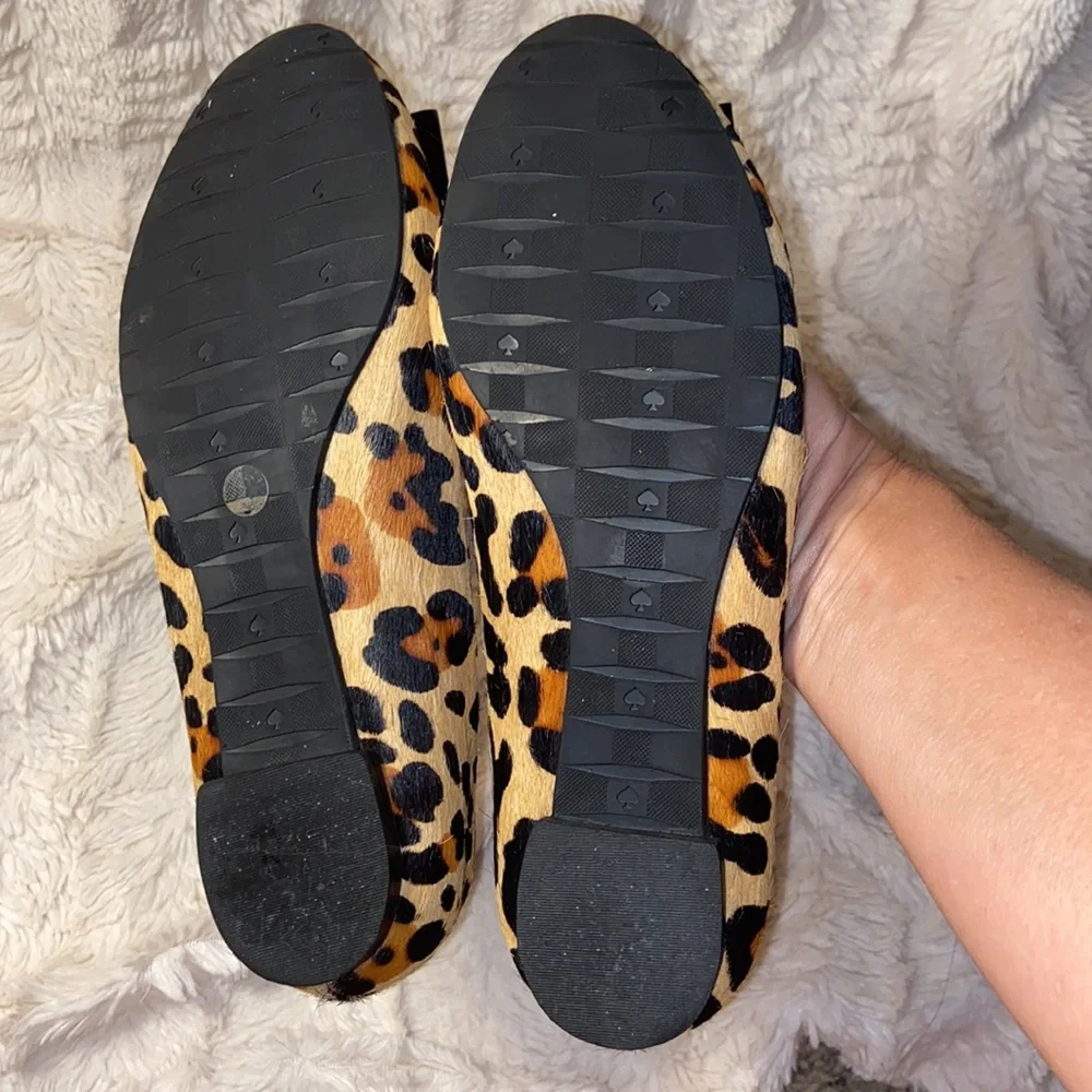 Kate Spade Leopard Cheetah Print Black Bow Calf Hair Flats Ballet Shoes
